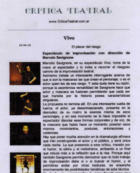 Crítica de Vivo en Crítica teatral